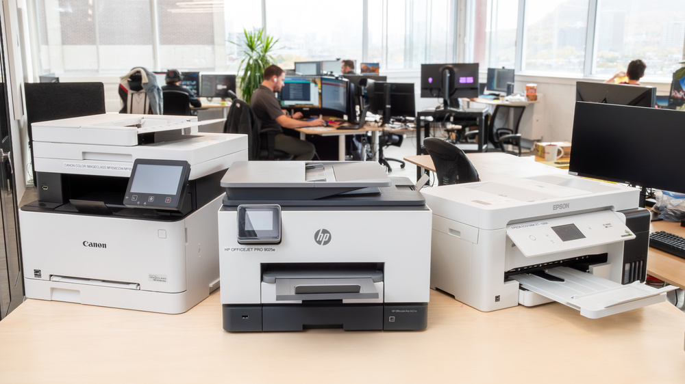 Modern office printers and computers running smoothly